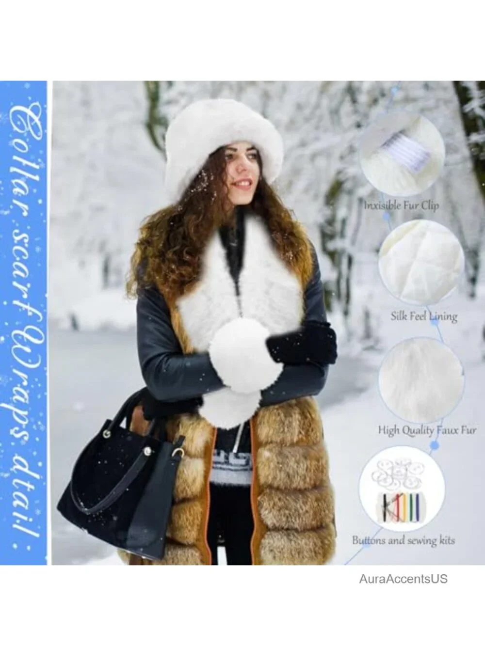 Warm Winter Faux Fur Accessories Set Scarf Hat Earmuffs Wrist Cuffs